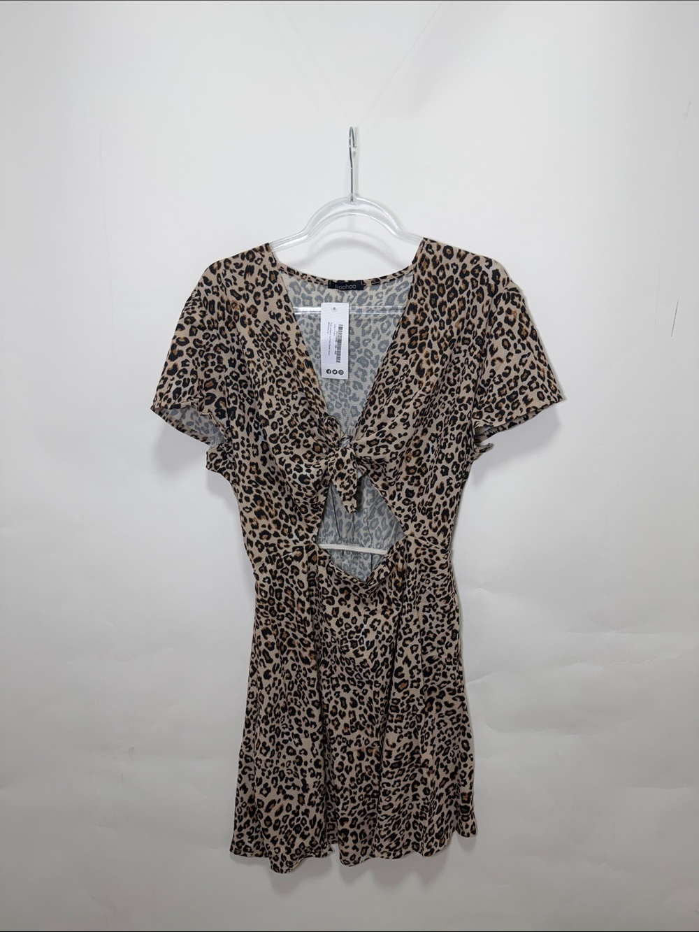 Boohoo Leopard Tie-Front Mini Dress - Tan/Black